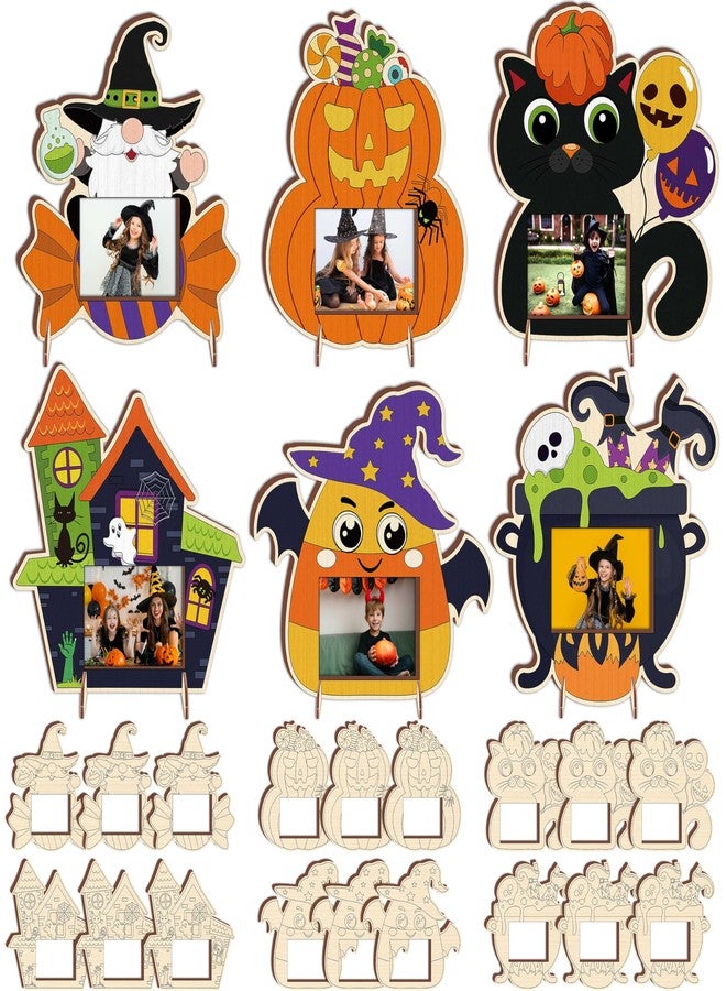 Moon Boat 18PCS Halloween Crafts for Kids Picture Frame Kit DIY Wooden Crafts Painting Your Own Hallowmas Activities Party Supplies - Image 1